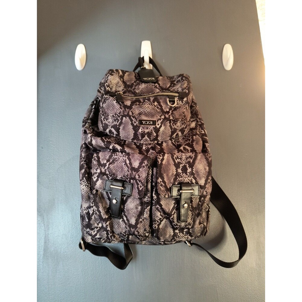 Tumi Nylon Backpack Python Print Travel Bag Black/Gray